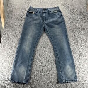 Swiss Cross Jeans Mens 38x32 Blue Dark Wash Cotton Blend Straight Relaxed Denim